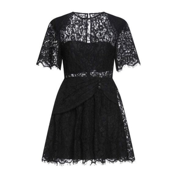 NEW Self-Portrait Fine Cord Short Sleeve Mini Dress Black Lace Size 8 - Picture 14 of 14